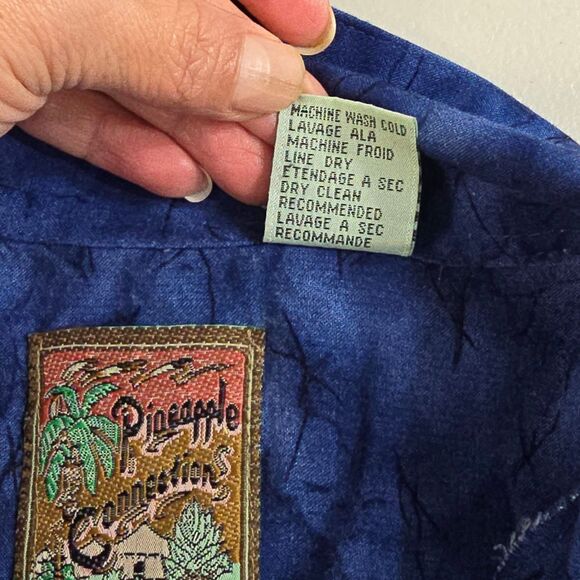 Hawaiian Rayon Shirt Mens XL Blue Aloha Floral Pineapple Connection - Picture 10 of 12